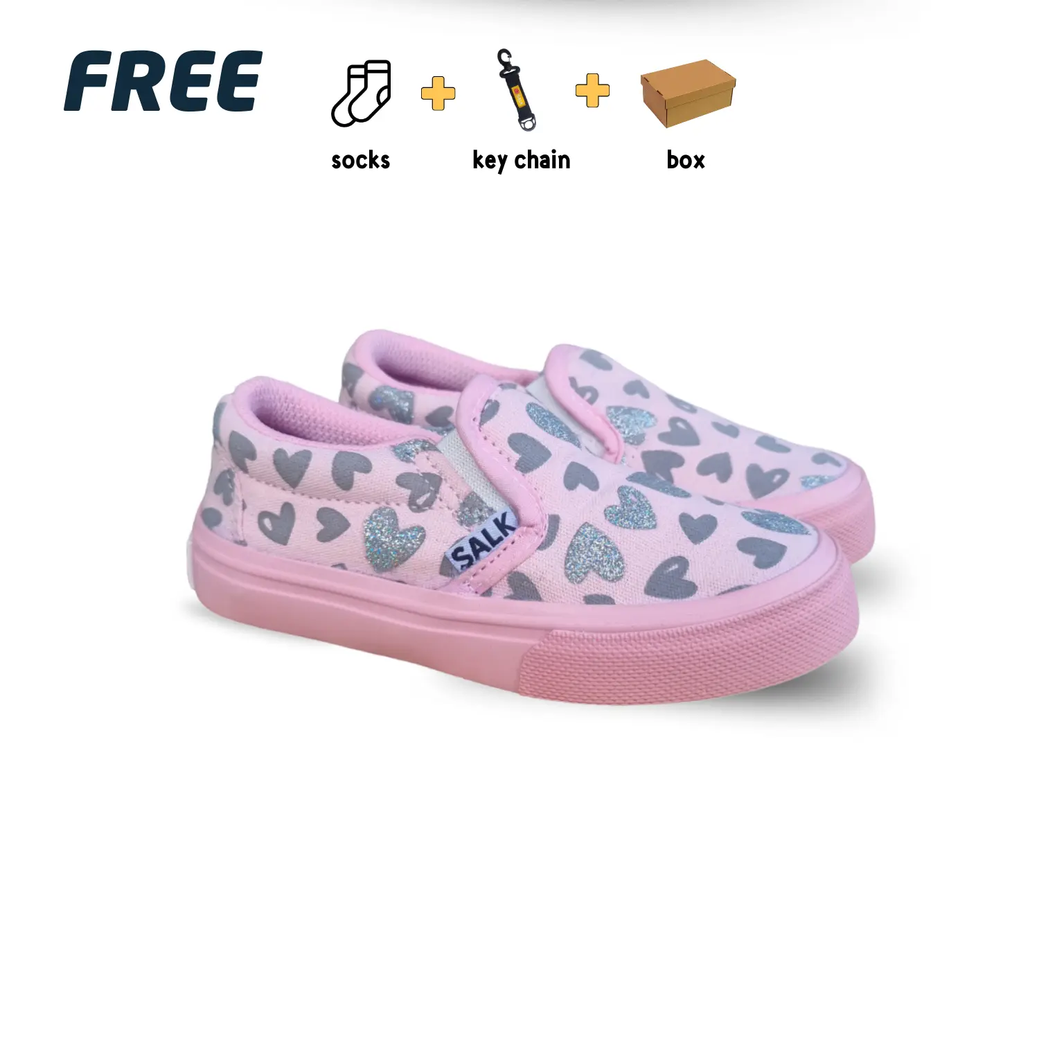 Sepatu slop anak perempuan sneakers cewek slip on motif love pink usia 1-9 tahun Wanita Anak-Anak Empuk