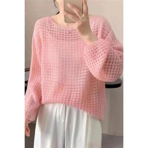Perforated Mohair Knit Sweater for Women, Thin Loose Summer Wear, Lazy Style Sweater, Outerwear, Base Shirt, Cover-Up