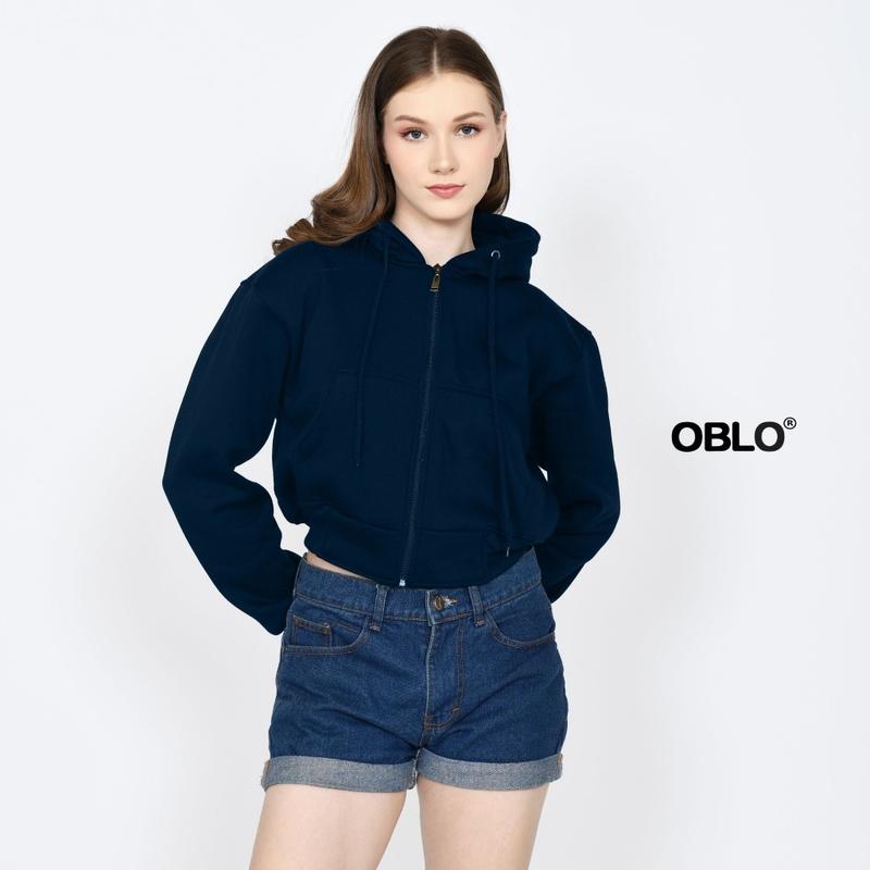 OBLO Hoodie Crop Wanita Fllece All Size Fit Fleece Tebal Zipper 8