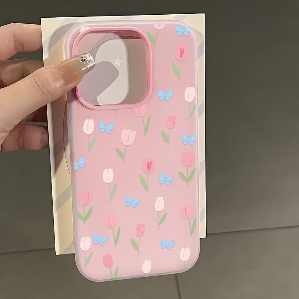 Jelly Color 2 In 1 Casing Untuk Samsung A07 A17 A56 A35 A55 A15 A16 A54 A06 A26 A35 A36 A53 S25 Ultra S24FE 5G Case Double-layer Matte Case DIY Card Holder Case Anti Fingerprint Tpu Protective Back Cover Motif Tulip Flowers
