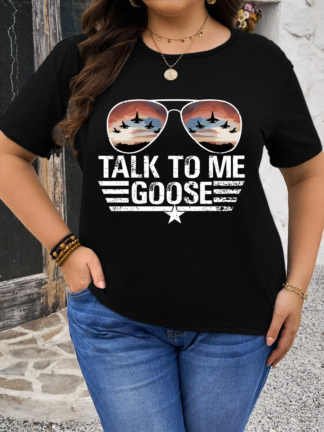 【Plus Size】 Letter Print Round Neck Tee, Casual Short Sleeve T-shirt for Summer, Women's Plus Clothing for Daily Wear