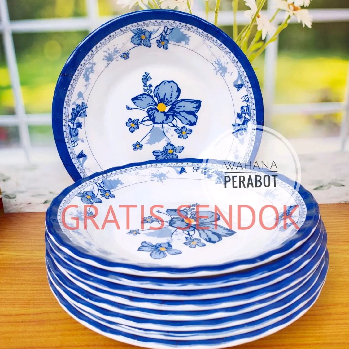 GRATIS SENDOK , 12 PCS PIRING MAKAN MELAMIN TEBAL MOTIF BUNGA . BISA COD !