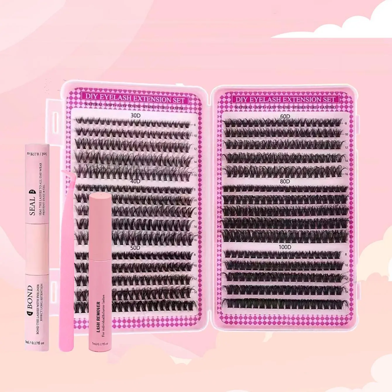 Fluffy False Eyelashes Set, 590pcs/box D Curl Individual Lashes, Self Grafting Curl Eyelashes, Eye Makeup Enhancement False Eyelashes for Women & Girls