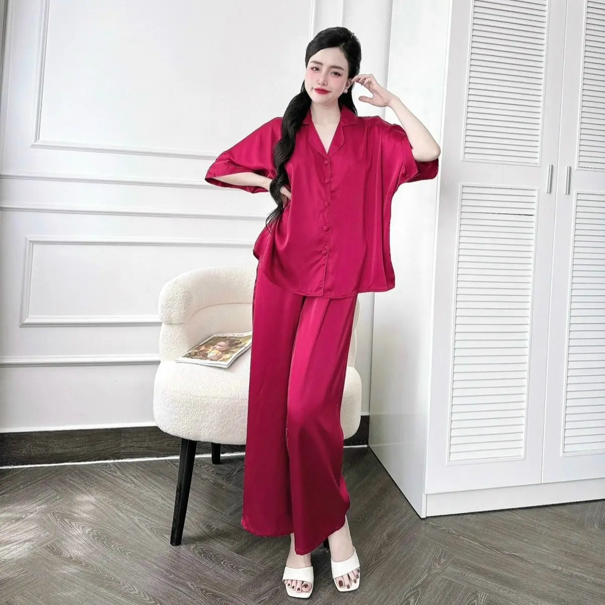 Bộ Pijama Cánh Dơi Màu Trơn Quần Dài Có Túi ( Freesize 40-70kg ) Women Nữ