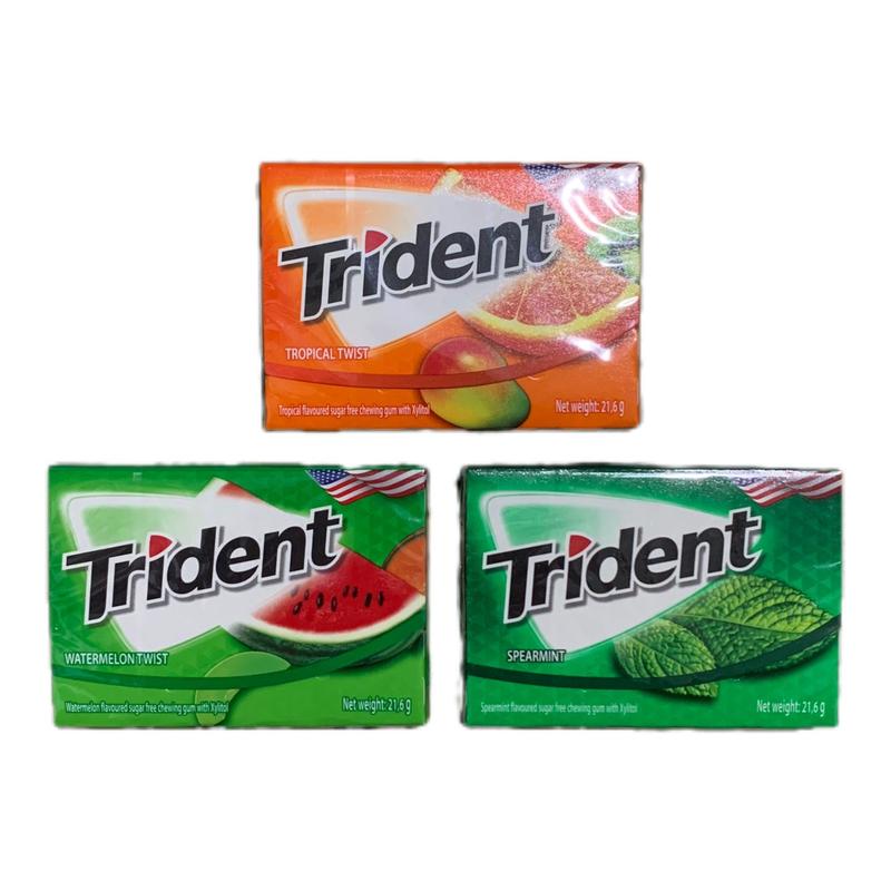 Kẹo Cao Su Trident Không Đường 3 Vị Vỉ Giấy (Cam, Bạc Hà Và Dưa Hấu) - Ăn Vặt