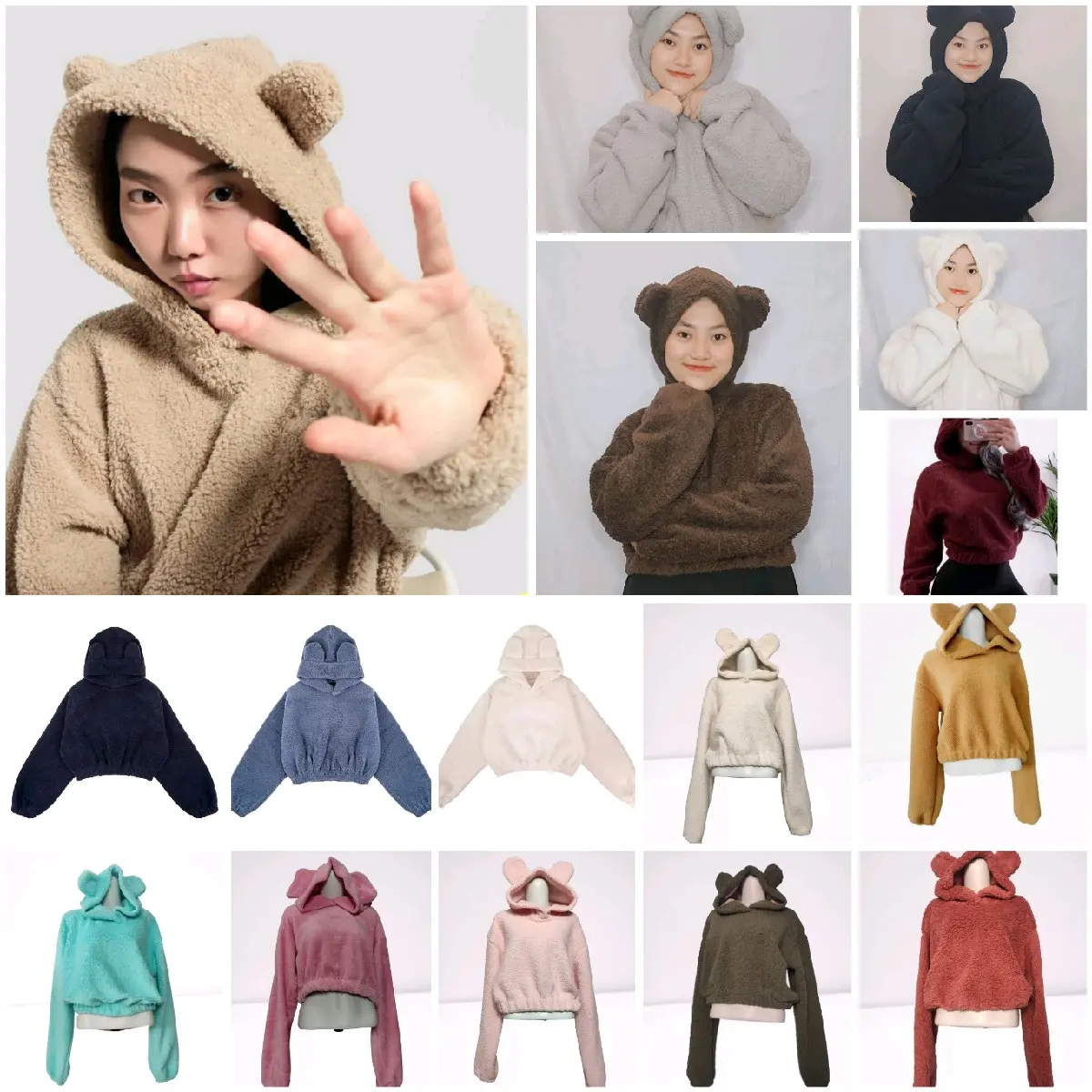 Hoodie sweater jaket wanita SHERPA CROP BEAR