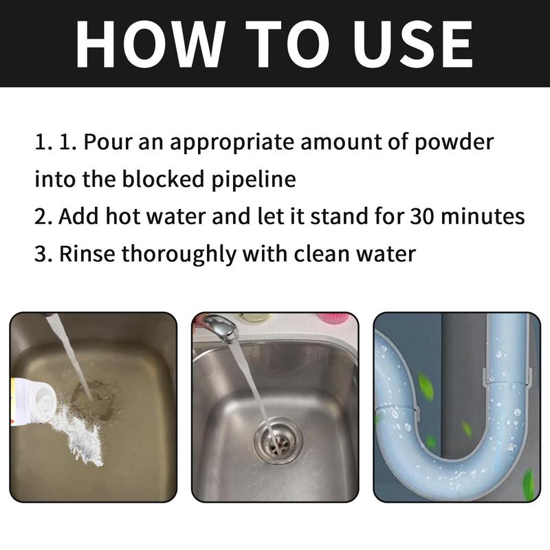 Product Introduction of Drain Cleaner, 1 Count Quick Dissolving Kitchen Sink & Toilet Floor Drain Cleaning Powder, Household Cleaning Product for Kitchen Bathroom Toilet 7