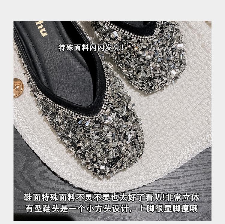 Product Introduction of 2025 new fashionable low heeled M ü ller women's shoes, with diamond studded decorative pointed single shoes, avant-garde design, simple, luxurious, comfortable, suitable for commuting, outdoor activities, etc 5