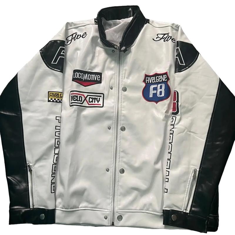 Áo khoác da F8 logo thiêu Màu trắng  Jacket Nam Có Túi Menswear