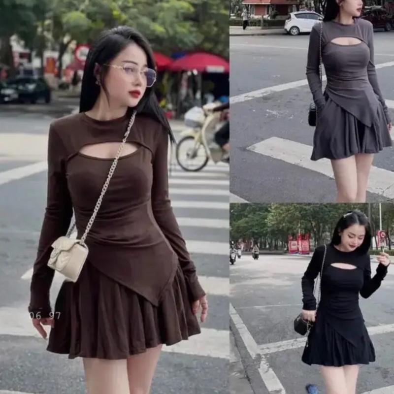 Sét Đồ Bộ Áo Thun Kèm Chân Váy Nữ Có Lót Quần Trong Vải Thun Tăm Bigsize 50-100kg Size 1 & 2 Cho Vòng 90-106cm Chiều Dài Áo 57-60cm Phù Hợp 50-95kg