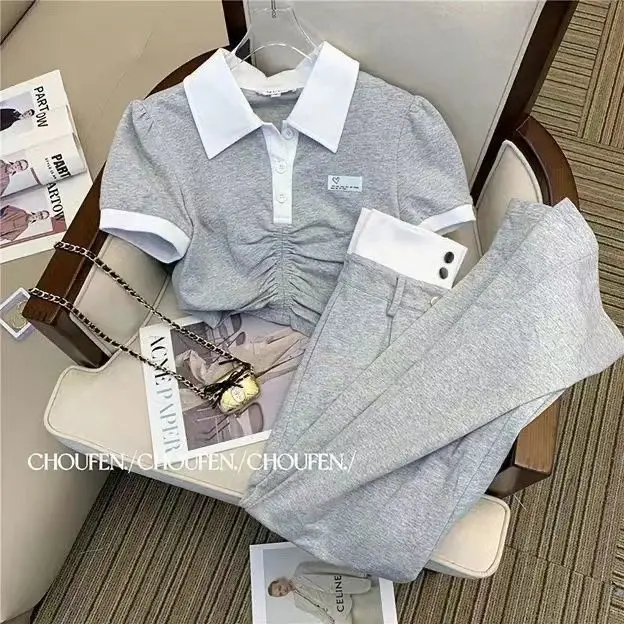 Bộ Đồ Thời Trang Thường Ngày Một Mảnh / Bộ Đồ, Dành Cho Phụ Nữ, Bộ Sưu Tập Mùa Hè 2022, Phong Cách Thể Thao Nhỏ Quần Ống Rộng, Bộ Hai Mảnh, Hợp Xu hướng