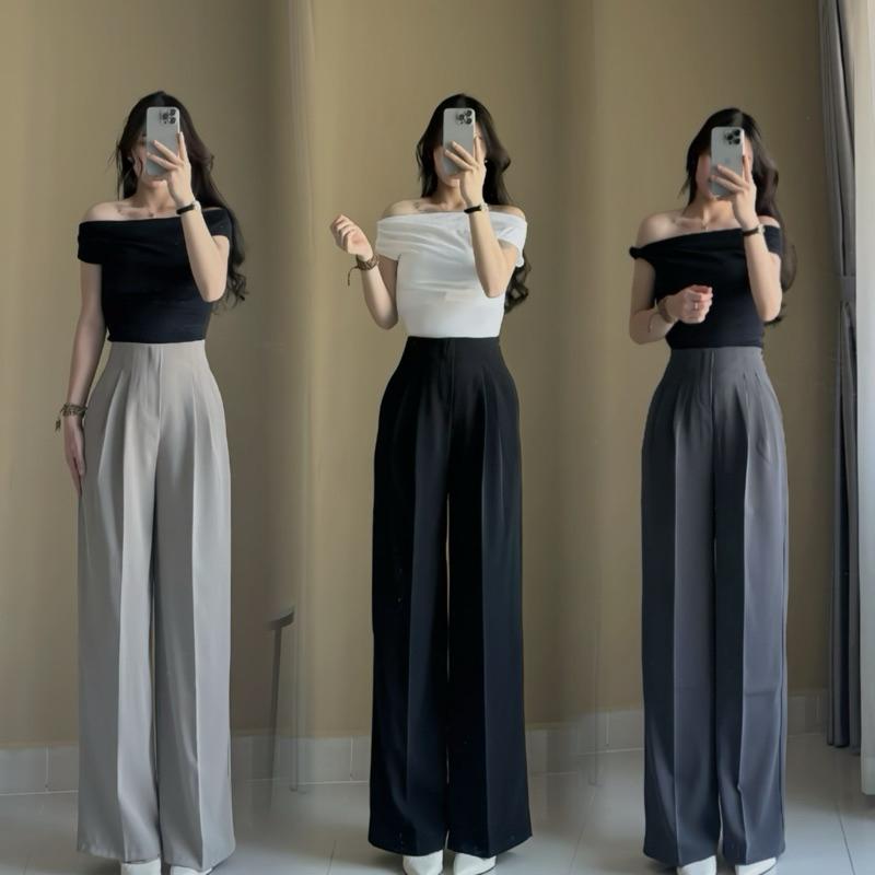  Quần Cạp Liền Lưng Cao "Khoá Sườn" Chất Gold MỸ Mềm Rũ M001 quần  tây Nữ Pants 