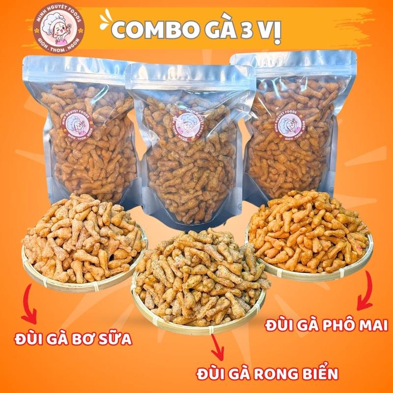 1,5 kg COMBO GÀ 3 VỊ: Đùi Gà Bơ Sữa - Đùi Gà Rong Biển - Đùi Gà Phô Mai - Túi Zip Bạc, ĐỒ ĂN VẶT Minh Nguyệt Foods Snack Thức Ăn