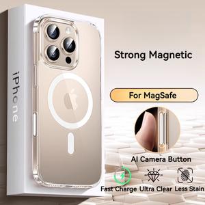 Clear Magnetic Case for iPhone 16 Pro Max Plus Case MagSafe Compatible Camera Control Button Hard Transparent Shockproof Protective Casing Cover for Wireless Charging Non Yellowing Phone Case
