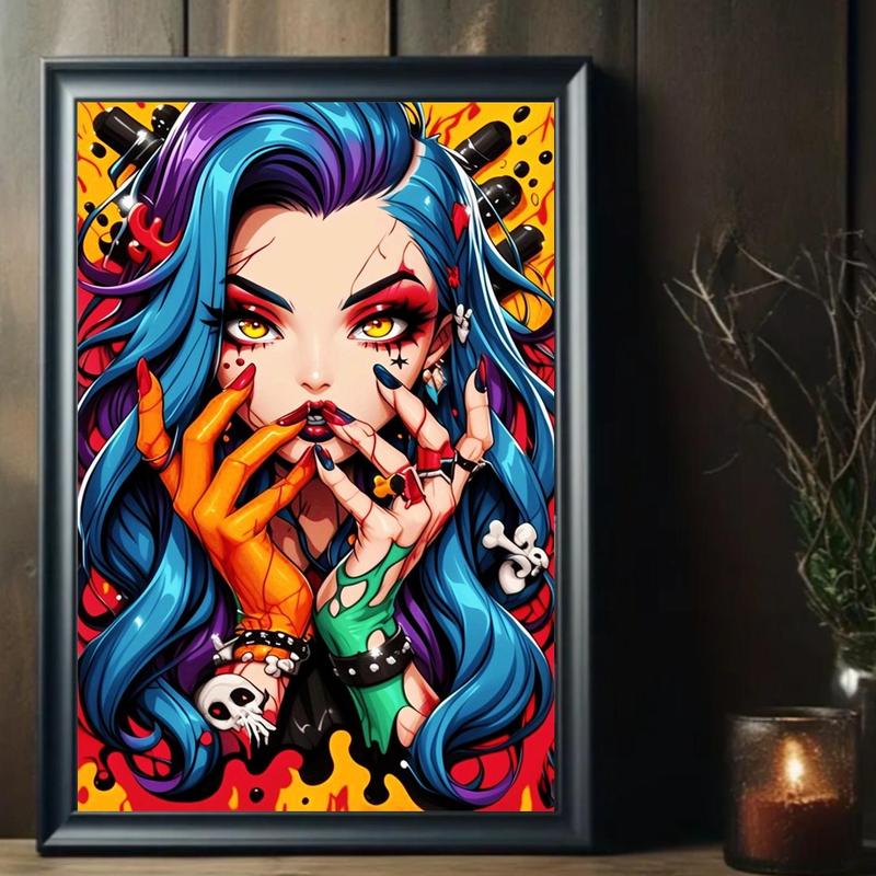 Skull & Teenager Pattern DIY Diamond Art Painting Without Frame, DIY 5D Diamond Arts Painting Kit, Wall Art Decor For Home Living Room Bedroom 1