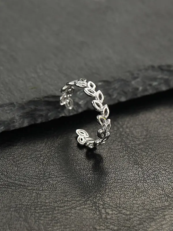 Punk Style Leaf Design Cuff Ring, Adjustable Open Ring, Fashion Accessories for Women & Men, Trendy All-match & Exquisite Jewelry for Birthday Gift 6