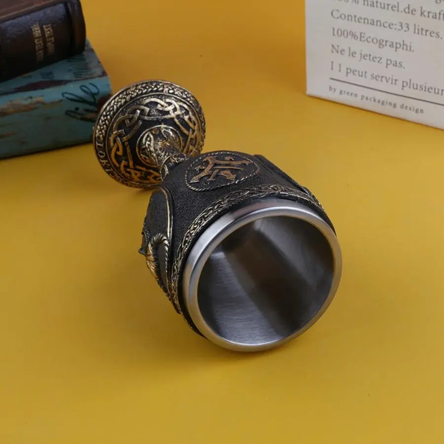 Vintage Viking Cup, 1 Count Stainless Steel Resin Cup, Creative Drinking Cup for Home Office Bar, Gift for Men, Birthday Gift, Party Gift