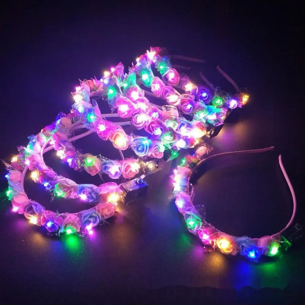 Colorful LED flower crown Elegant LED Glow Light up headband Floral headpiece for Wedding Party Festival Cosplay Photoshoot Women's Girl's