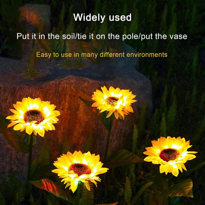 LED Solar Light, 2 Counts/set Sunflower Shape Waterproof Lawn Light, Easy to Use Floor Lamp for Garden, Courtyard, Community Decoration 7