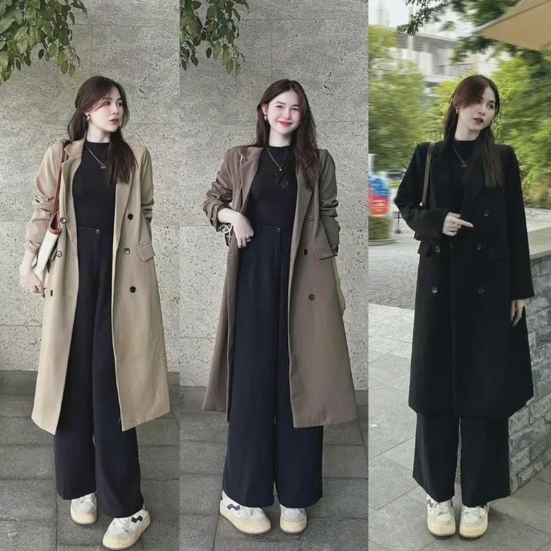 A03 ÁO MANGTO NỮ DÀI KÈM ĐAI , chất QC nhập đẹp mịn , form basic dễ phối đồ freesize dưới 62kg Women Jacket Kem Top