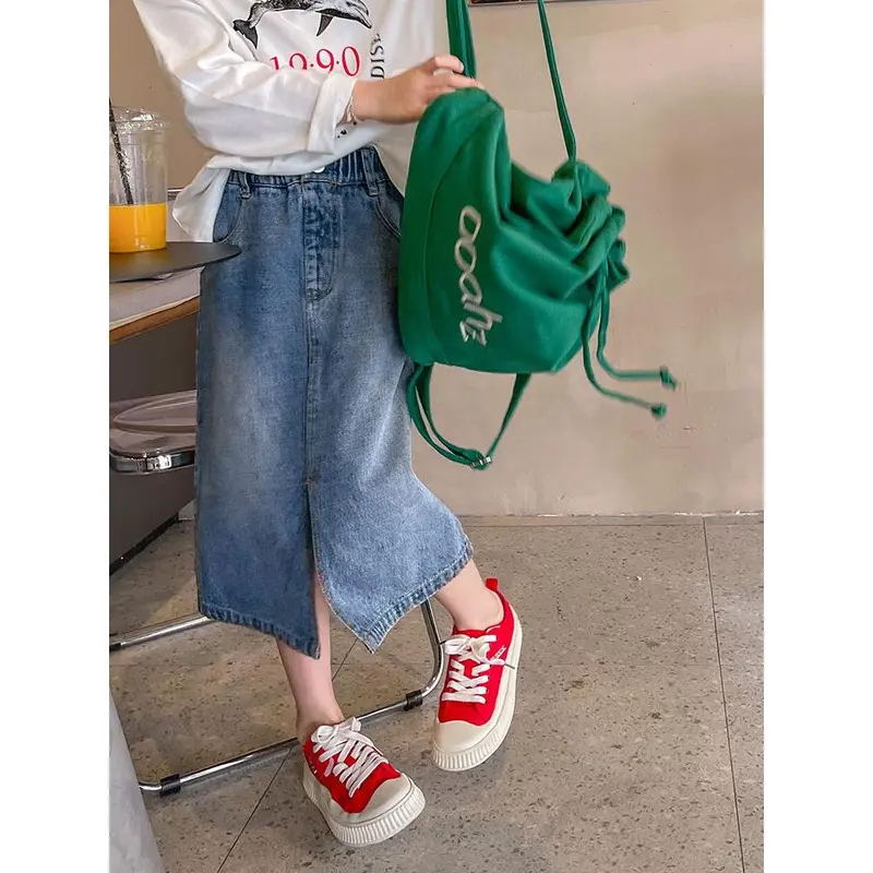 Váy Denim, Cho Bé Gái, Bộ Sưu Tập Mùa Xuân Và Mùa Thu, Cỡ Trung Bình Và Lớn, Váy Mùa Hè Cho Trẻ Em, Váy Lớn Cho Trẻ Em, Chiều Dài Mùa Hè, Phiên Bản Học Sinh, Hàng Mới Về 2