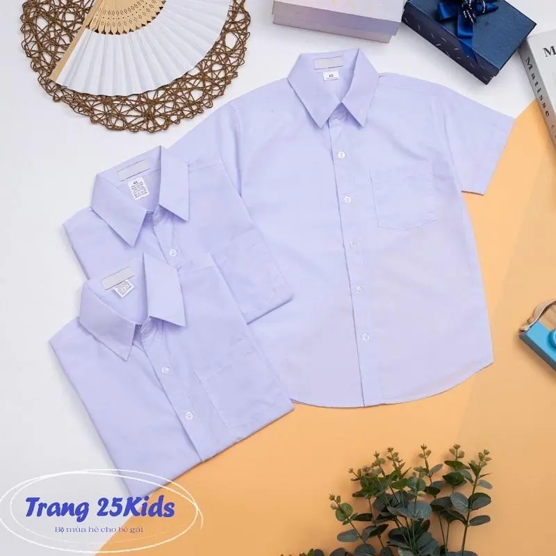 Áo Trắng Sơ Mi Bé Trai Đi học , Hàng Cúc 6, Đường May Chắc AT12- Trang 25 Kids Cotton