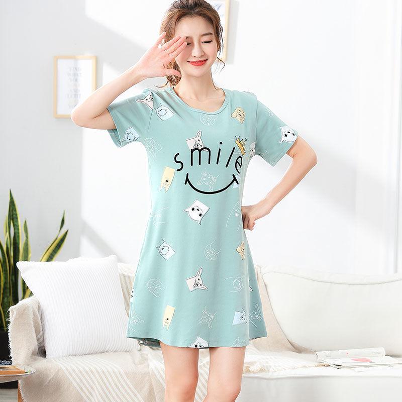 Đồ Ngủ Thời Trang, Dễ Thương Và Dáng Rộng Vừa Vặn, ngắn Tay, Váy Ngủ Dài Trung Bình Đồ Mặc Nhà Nữ Women Dress 2