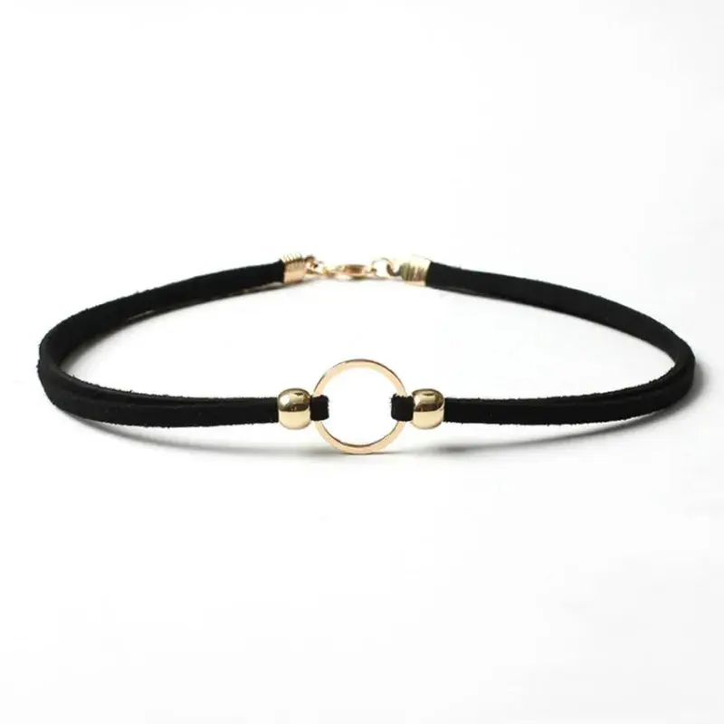 Vòng Cổ Choker Punk, Chất Liệu Nhung Đen, Dành Cho Nữ, Vòng Cổ Cổ Áo Gothic, Vòng Cổ Choker Tròn Vàng, Đồ Trang Sức Thời Trang