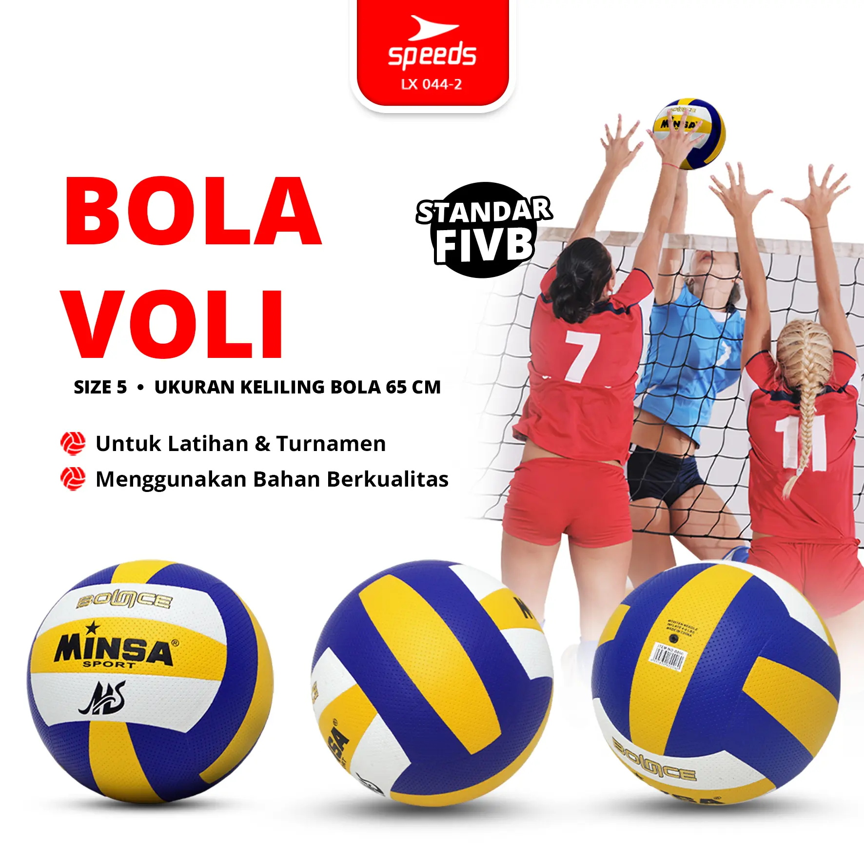 SPEEDS Bola Voli Size 5 Volleyball Olahraga Ukuran 5 FIVB Voli Pantai Lapangan Pantulan Kuat Bola Empuk Outdoor 044-2