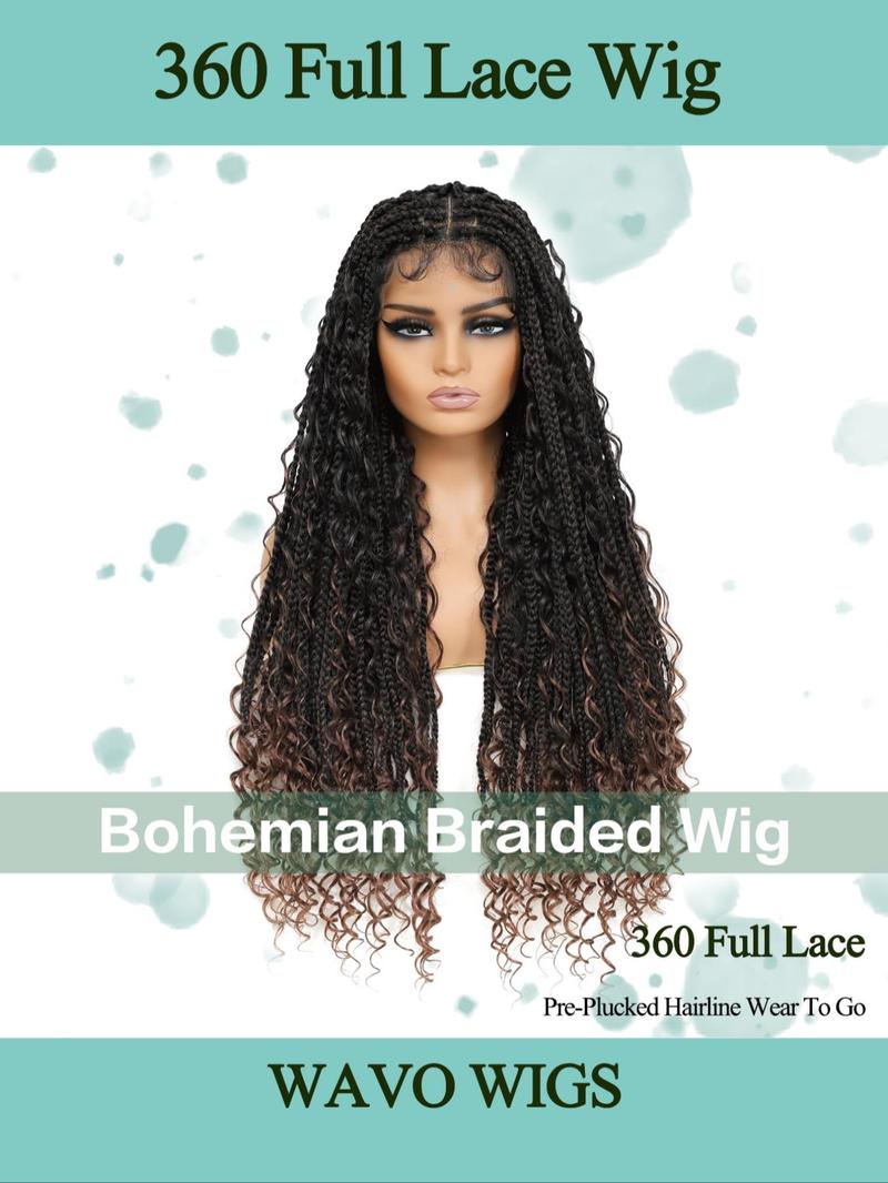 Product Introduction of 32 Inch Long Braided Wigs with Curly Highlight for Women, Gorgeous Fluffy Wigs with Baby Hair, Synthetic Full Lace Wigs for Party, Daily Use 2