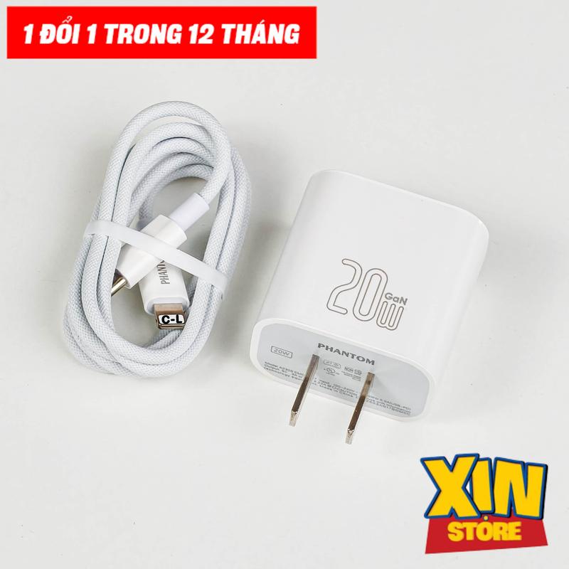   C to L  Combo sạc nhanh Củ + Cáp 20W Phantom PT5 Sạc nhanh cho các dòng iP 14 trở xuống BH 1 đổi 1. 