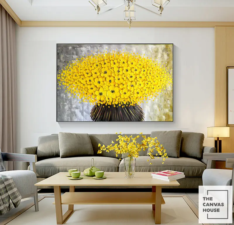 Tranh in Canvas Khóm Hoa Vàng (Hình thật tại xưởng - Đã có khung, móc, đinh treo) - The Canvas House Treo Tường 0