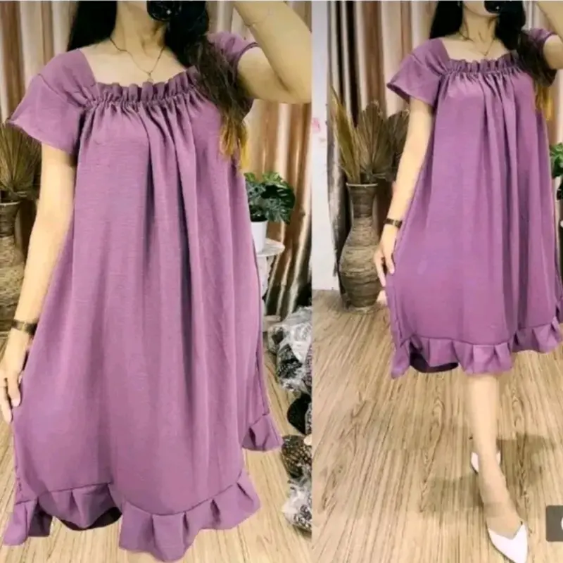 Daster Fuji Kerah Gantung Bahan Cringkel Polos Airflow Cantik Crinkle Dress Kain 0