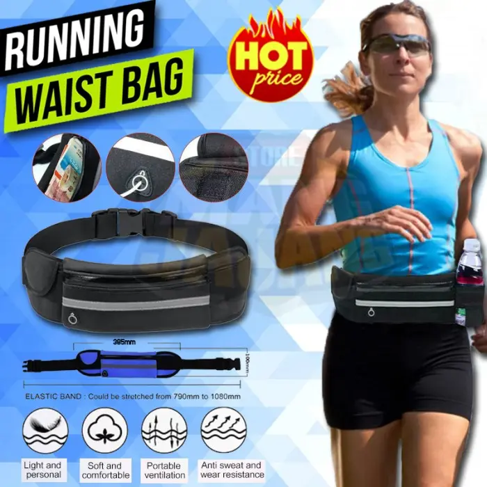 Tas Pinggang Jogging Belt Sport Lari Running Pouch Botol Hp Waterproof - Hitam