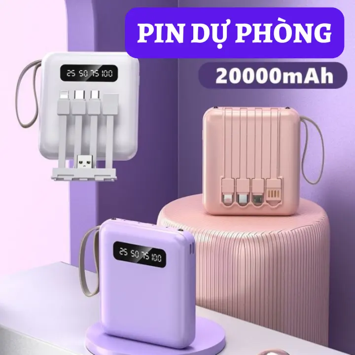 Pin dự phòng, Dung lượng 20000mAh, Hỗ trợ sạc nhanh 2.1a, Bộ sạc di động tích hợp 4 chiếc, Bảo hành 12 tháng 1