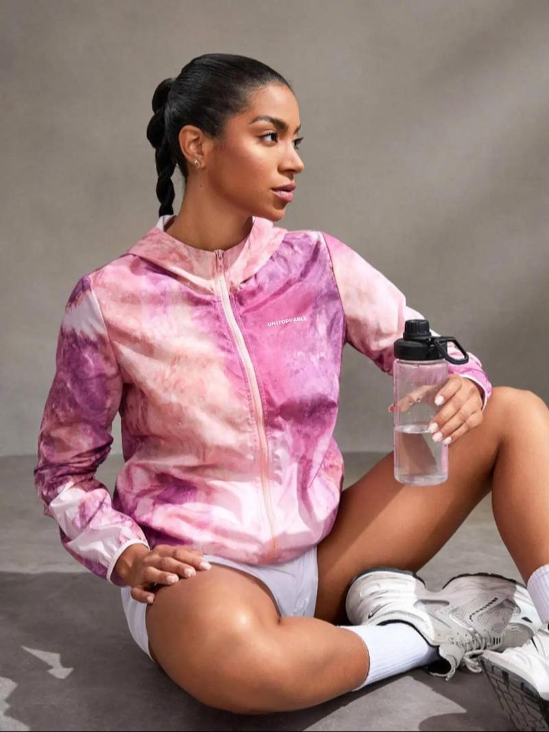 Product Introduction of Women's All Over Print Zip Up Hooded Skiing Jacket, Casual Long Sleeve Outerwear for Fall & Winter, Ladies Sportswear for Indoor Outdoor Wear 3