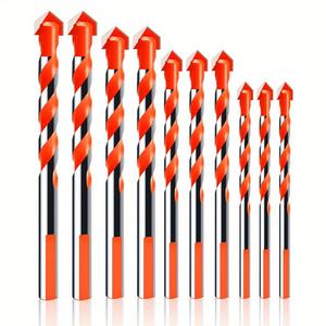 10pieza Juego de brocas de taladro de servicio pesado definitivo - Duradero, canal recto, acabado brillante, punta de carburo 6/8/10/12mm, juegos de artículos mixtos, para metal duro, brocas industriales, acero, concreto, vidrio, ladrillo y madera