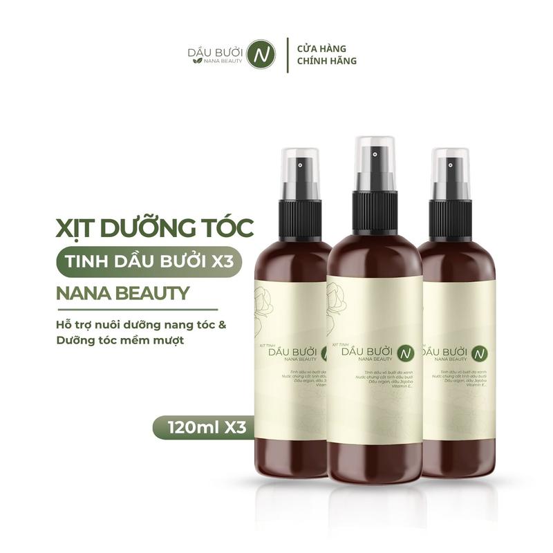 X3NBT120 - Combo 3 Chai Xịt Tinh Dầu Vỏ Bưởi Da Xanh Nana Beauty 120ml hỗ trợ giảm rụng, Hỗ Trợ Mọc Tóc, nhanh dài Chăm Sóc Tóc