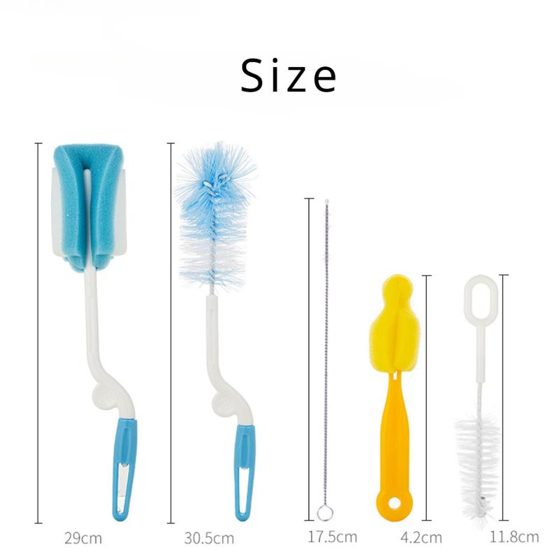 Product Introduction of 5Pcs Bottle Brushes Baby Milk Feeding Bottle Brush Sponger Nipple Brush Stainless Steel Straw Brush 17