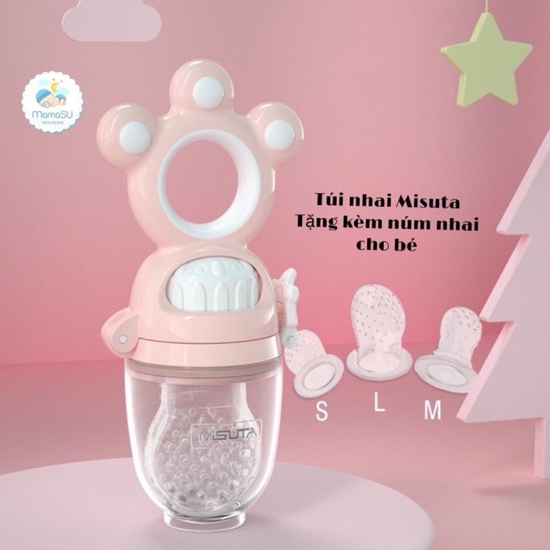 Túi Nhai Ăn Dặm Misuta Mềm Cho Bé Tặng Kèm Núm Nhai, Túi Nhai Ăn Trái Cây Hoa Quả Chống Hóc, Túi Tập Ăn Hoa Quả Cho Bé Núm Ti Ti Giả