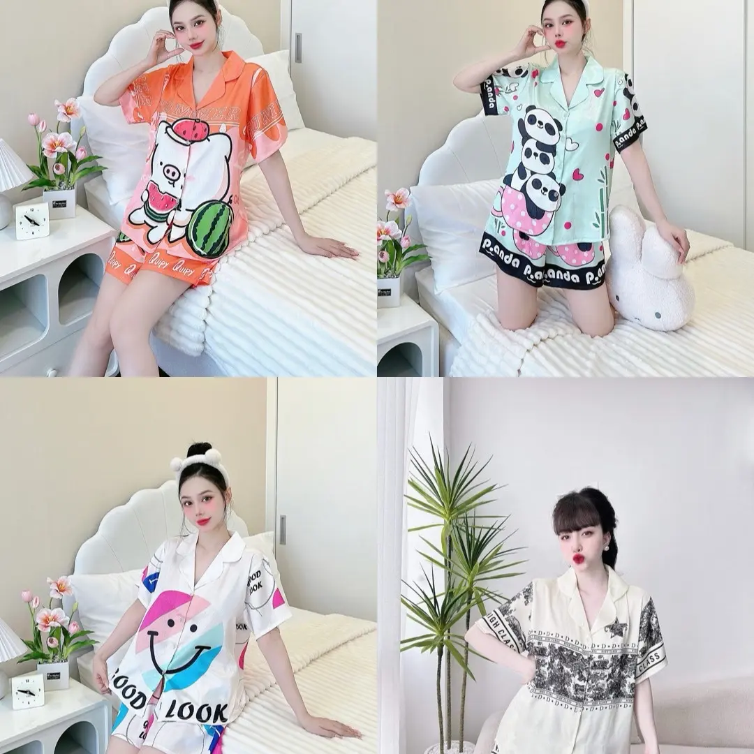 Đồ Bộ Pijama - Quần Đùi (Bigsize 55-100kg) Lụa Xướt Ánh Kim Cao Cấp