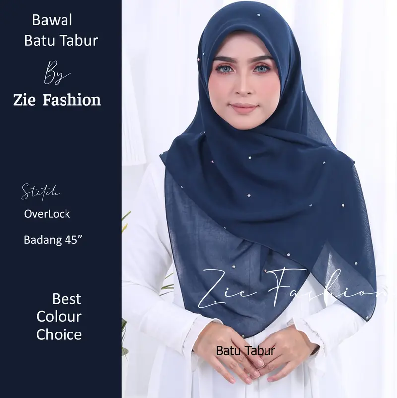 Tudung Shawl Biru Gelap Tudung Bawal Maira Square Dark Blue
