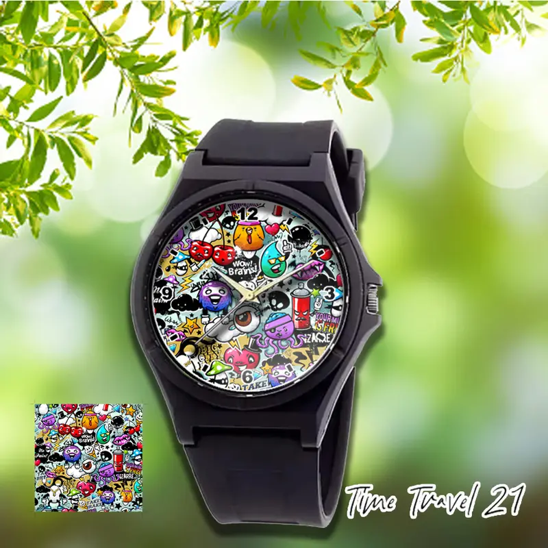 Jam Tangan Unisex Pria /wanita Distro Grafity Strap Ruber Street Art Polos DS04 5