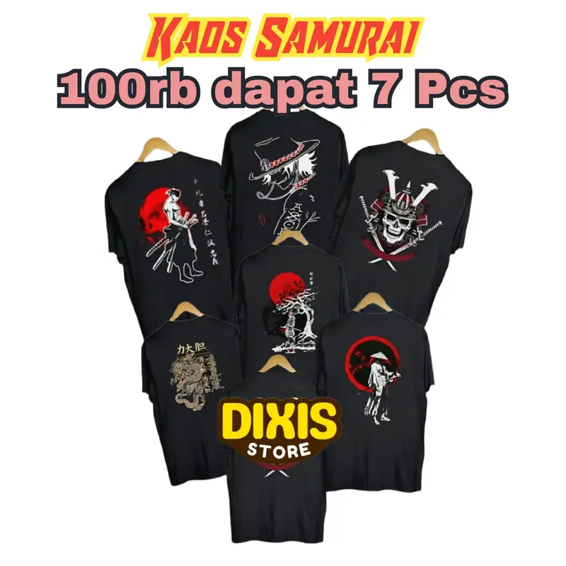 GROSIR 7 Kaos Distro Jepang Samurai Tokyo Anime Pria Wanita Sablon Soft Motif Luffy Baju Oblong 2