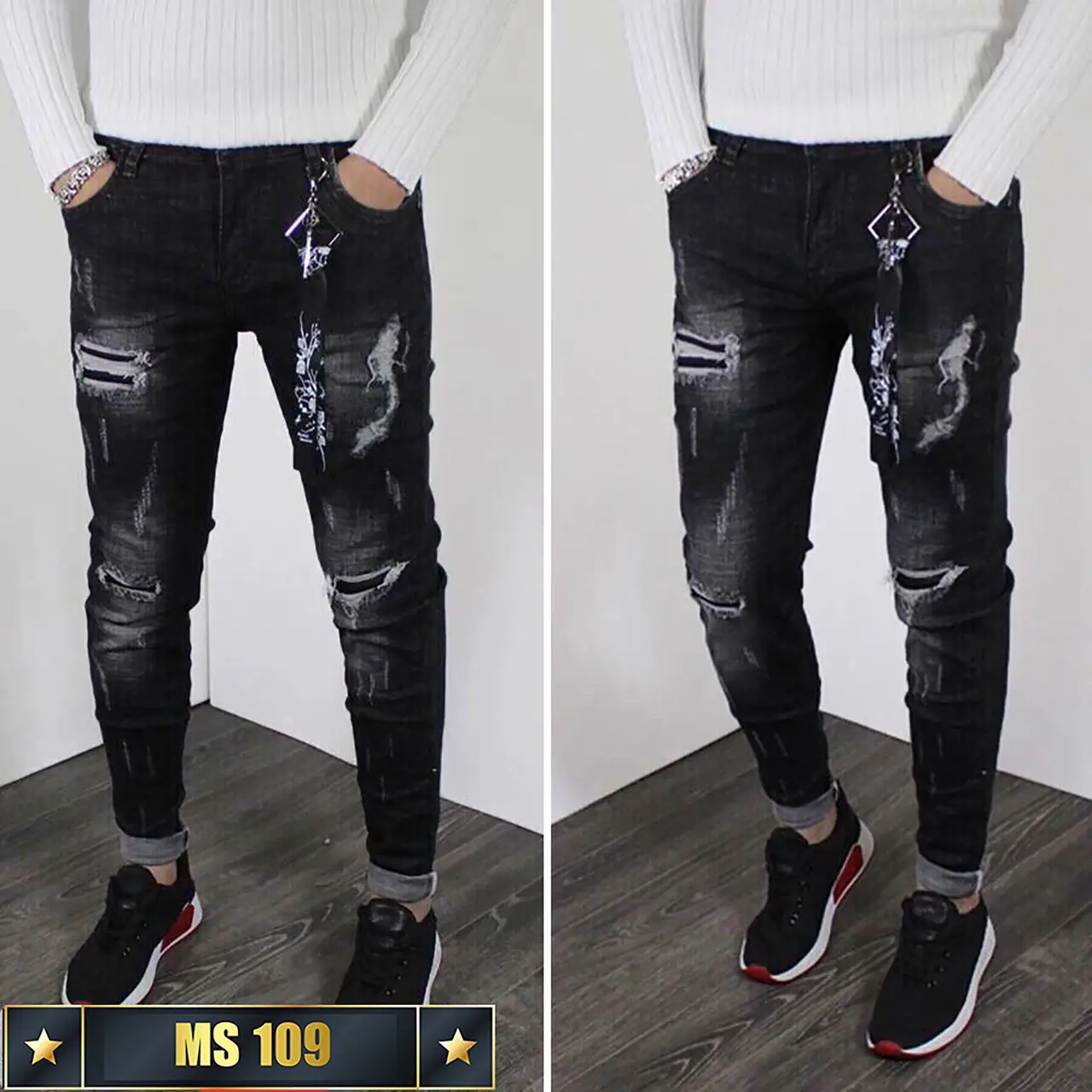 MS109 Quần Jean Nam rách 2 bên, chất denim co dãn nhẹ thời trang trẻ trung xu hướng ( Không kèm phụ kiện) MS109 Menswear