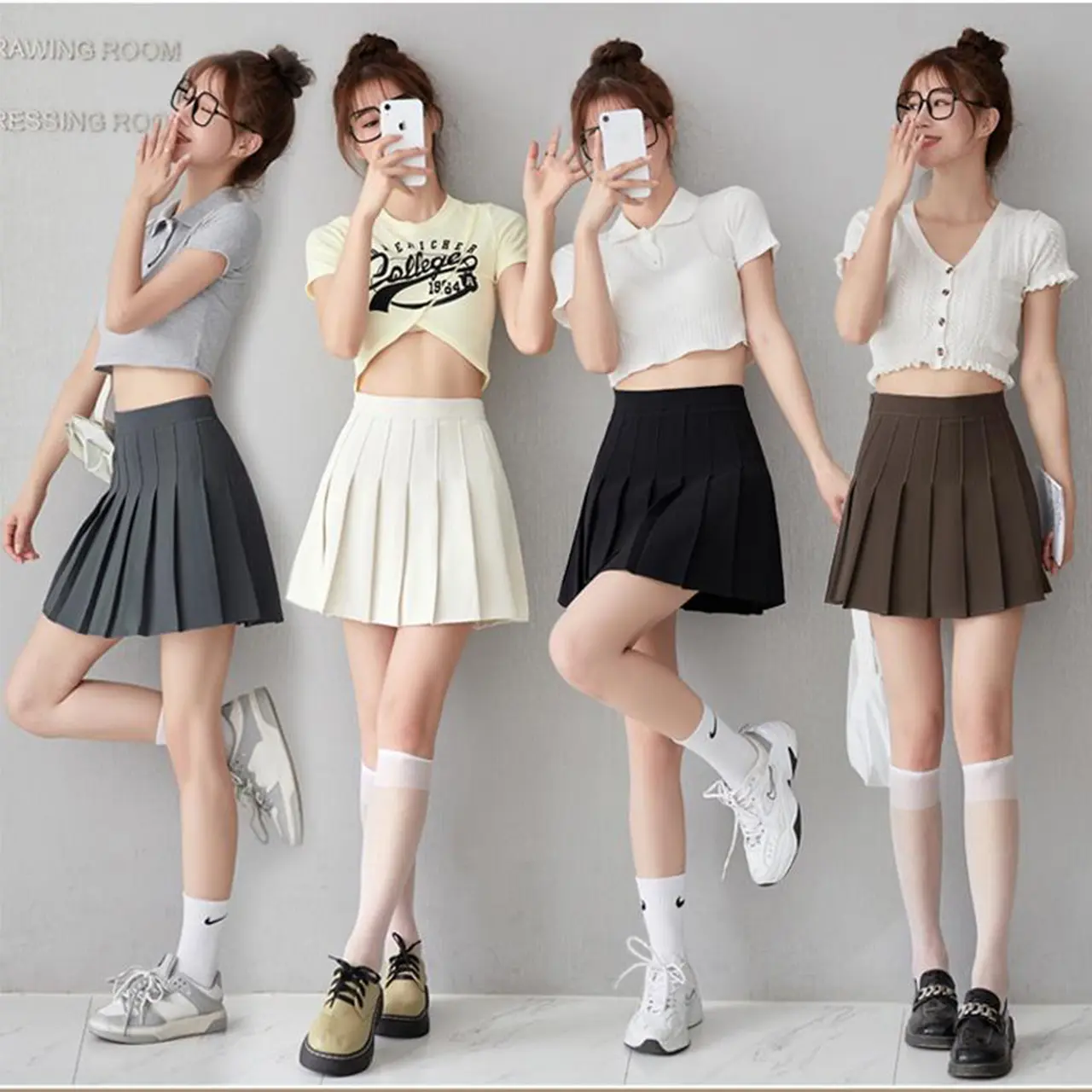 XS-3XL คริสต์มาสปีใหม่ สไตล์เกาหลี ผู้หญิง เอวสูง กระโปรง สั้น ผอมเพรียว กระโปรงทรงเอ นักเรียน กระโปรงเทนนิส A-Line Clothing เสื้อผ้า Skirt Lady