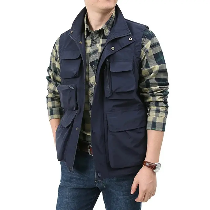 Jaket Tanpa Lengan Taktis untuk Pria, Rompi Banyak Saku untuk Kerja, Jaket Musim Semi Luar Ruangan, Fotografer, Rompi Bongkar Pasang