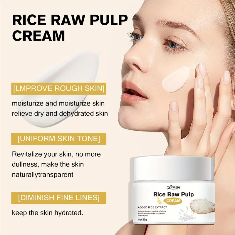 Rice Raw Pulp Face Cream, Moisturizing & Nourishing Facial Cream, Long-lasting Hydration Face Lotion for Tighter Skin 3