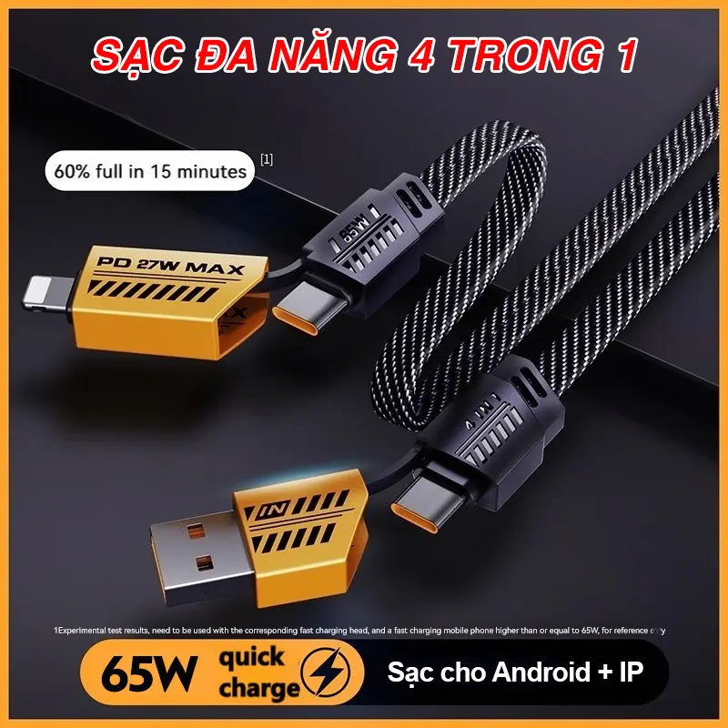 Cáp Sạc Nhanh Đa Năng 4 in 1 - Sạc Siêu Nhanh Tối Đa 65W 1