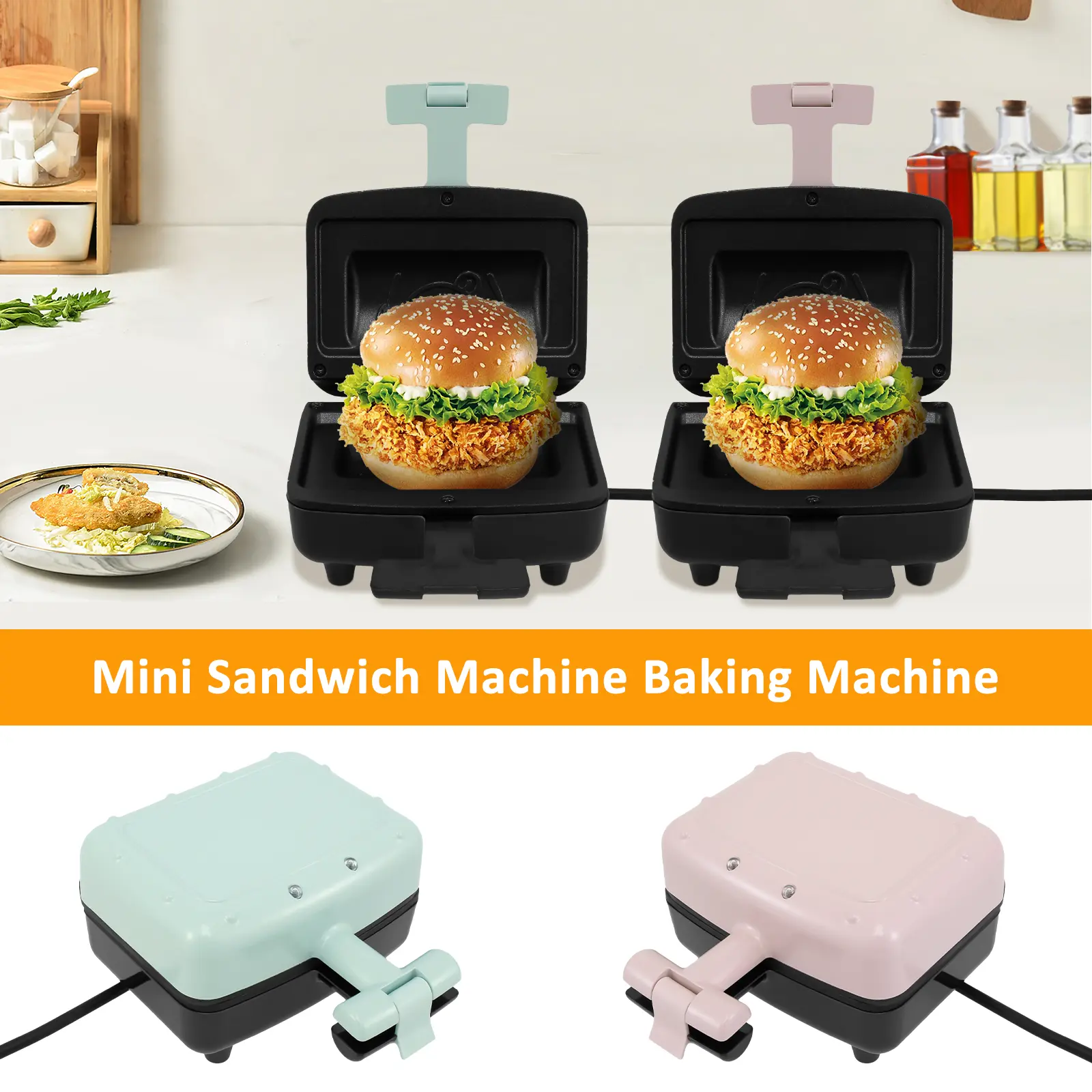 Mini Sandwich Maker Safe Electric Breakfast Sandwich Maker with Non Stick Plate Double Sided Heating Sandwich Machine Mini Hamburger Press Maker for Sandwich Burger 590Cw